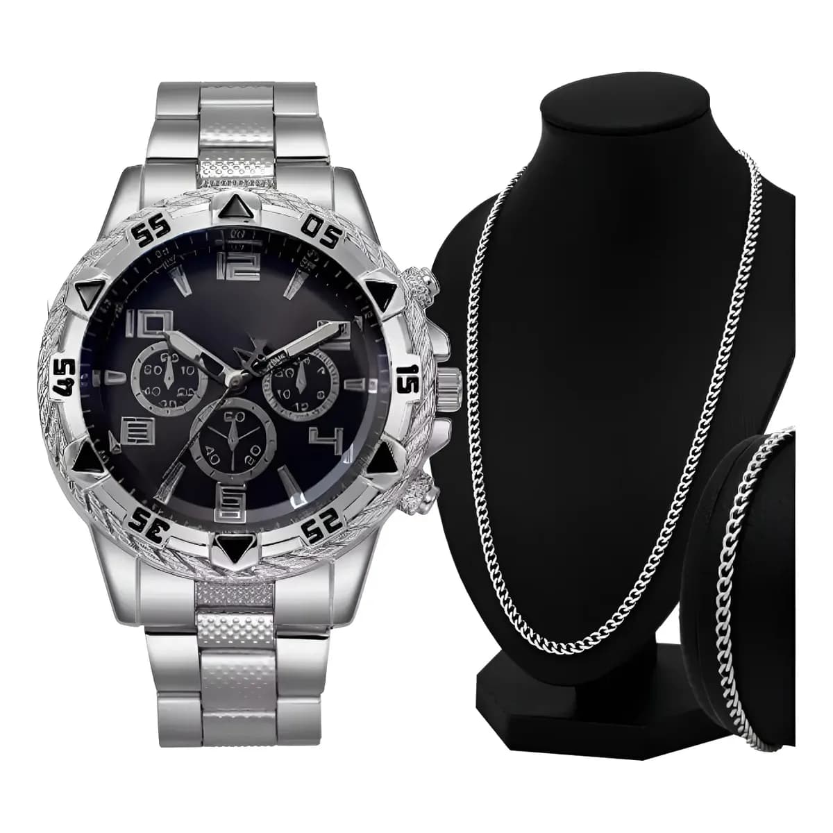 Relógio Masculino  Prova D'água Quartzo Kit Corrente Pulseira