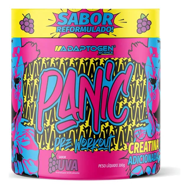 Adaptogen Science Panic Pré Treino com creatina Pote 300g Sabor Uva