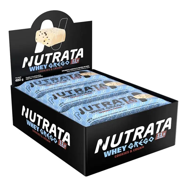 Whey Grego Bar Protein 12 Unidades Nutrata Sabor Cookies And Cream
